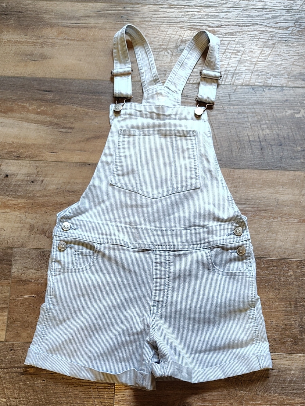 Wonder Nation Girls Blue and White Pinstripe Short Overalls